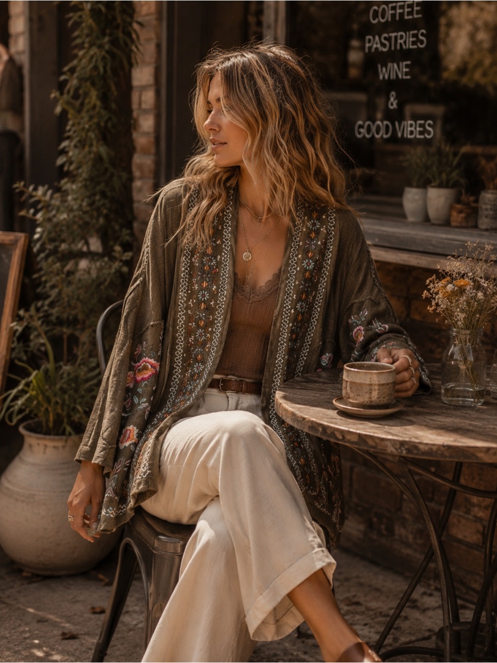 CAITE & Kyla Seo Karina Jacket Olive Green Embroidered Cardigan Jacket SZ S NWT